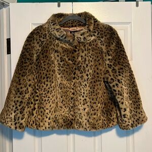 LEOPARD PRINT FAUX FUR JACKET, Size LARGE, Satin Lining, Side Pockets